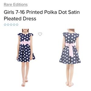 Rare Editions 
Girls Sz 14 
Navy/White dot dress 
Zip closure cap sleeves